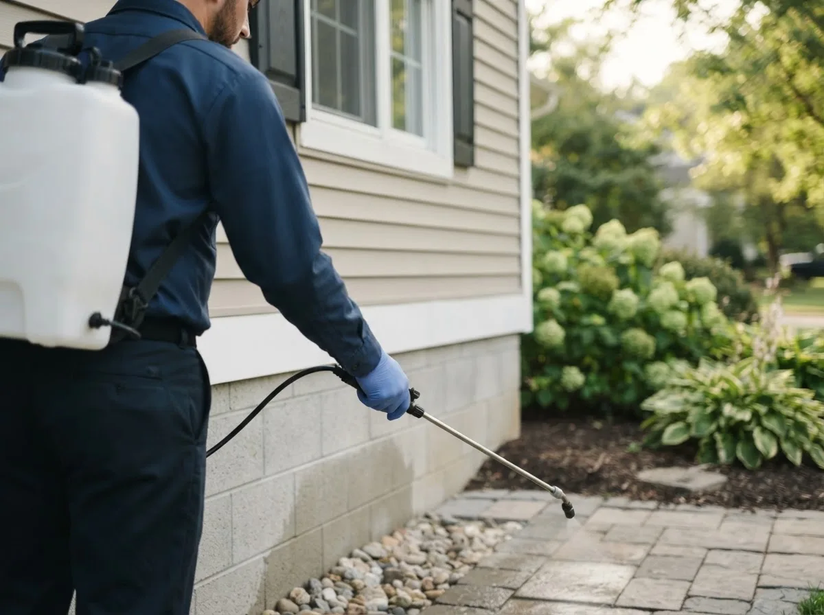 Pest control technician inspecting a home in Leicester, MA